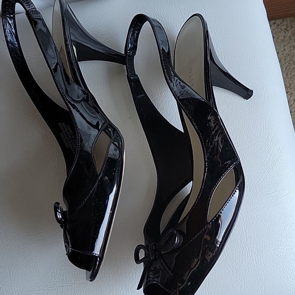 Nine West Glossy Black Peep-Toe Heels - Picture 2 of 3